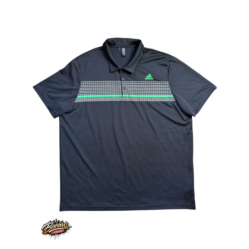 Adidas Mens Primegreen Golf Polo Shirt Black Green Grid H50823 2XL